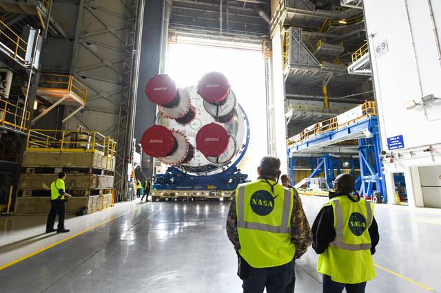 NASA image: NASA Prepares Artemis I SLS Rocket Stage for Move to Pegasus Barge